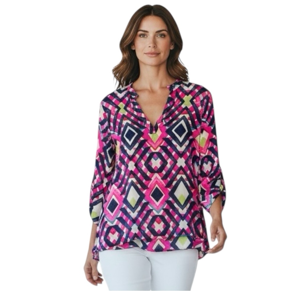 ALICE & OLIVIA Silk Colorful Geometric Print Blouse in Size Small— GORGEOUS!!! - Picture 2 of 9